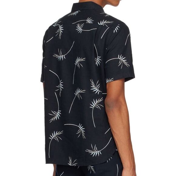 Vince Classic Fit Mens Willow Leaf Navy Blue Linen SS Button Up Hawaiian Shirt M - Picture 2 of 9